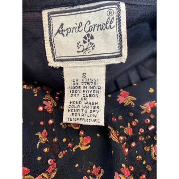 VTG 90s Y2k April Cornell S Rayon Floral Prairie Babydoll Slip Dress Sheer Beads - Picture 11 of 16